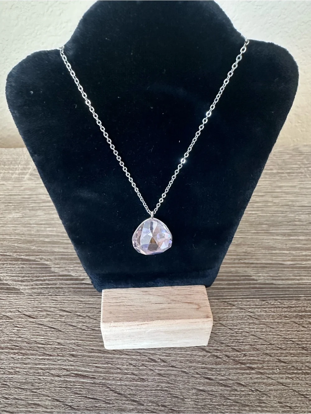 Swarovski Crystal Rosaline Helios Water Drop Pendant Rhodium Silver Necklace